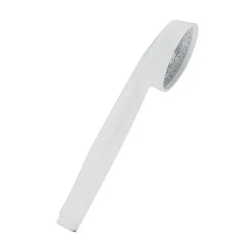 Weißer Handbrausekopf mit länglichem Griff, geeignet für die Montage an Duschsystemen. Produkt von Kludi, einfaches Design, funktional zur Wassernutzung.